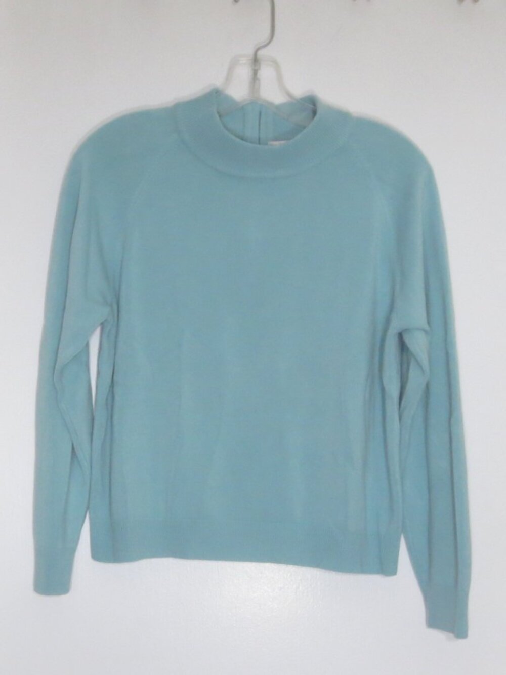 NEW Draper's & Damon's Sweater Aqua Blue Acrylic Knit Mock Turtle Neck Size PL
